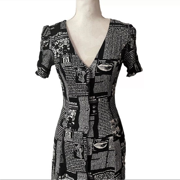 Reformation Sz 6 Locklin Newsprint Maxi Dress Button Down Front Floral Back Tie - Picture 4 of 8